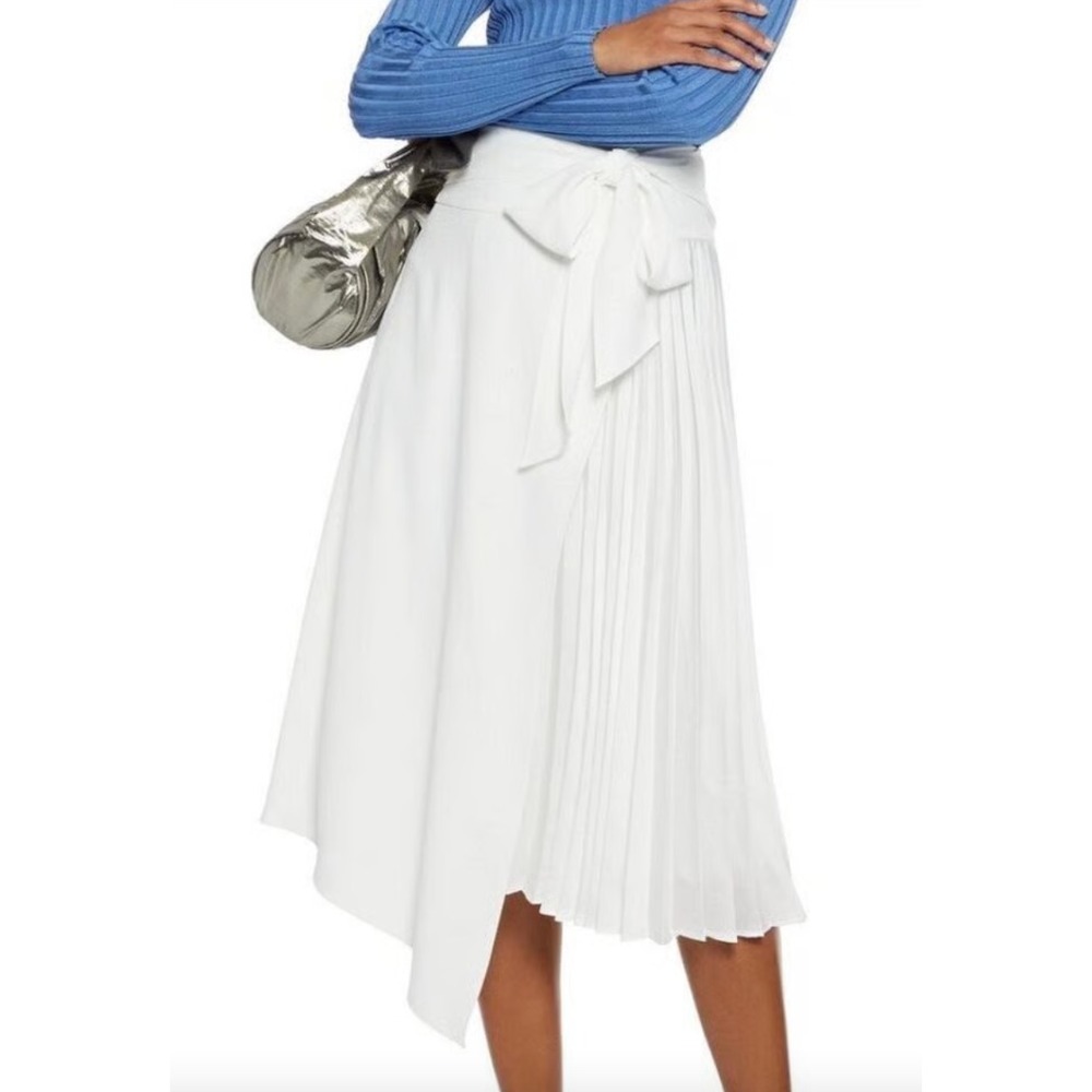 Alice + Olivia Zabana Skirt white 4 small pleated Asymmetrical Midi skirt
